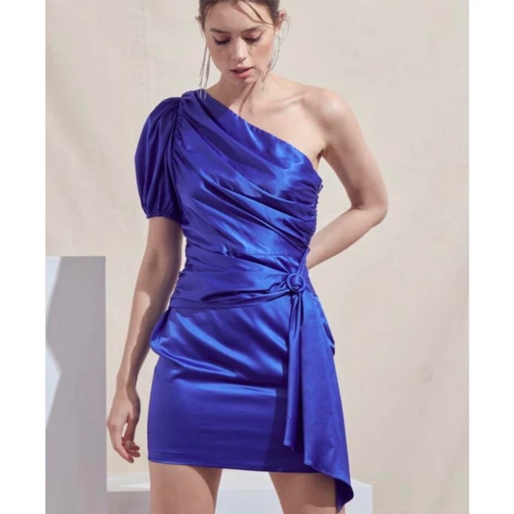 Belted Sash One Shoulder Party Dress